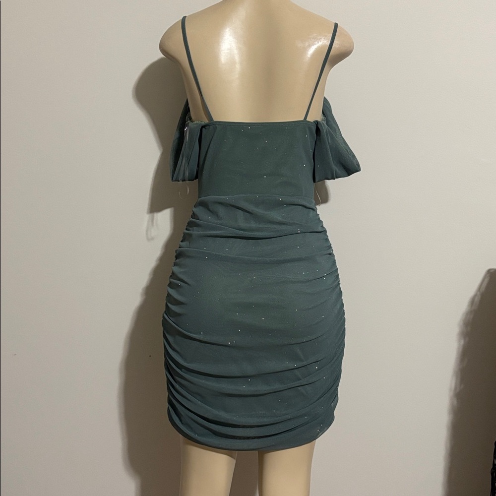 Windsor-Glam Affair Cold-Shoulder Glitter Mesh Mini Dress - Picture 4 of 6
